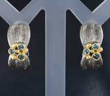 Черненые серебряные серьги с насыщенно-синими топазами Серебро 925