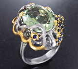 Серебряное кольцо с зеленым аметистом 18,5 карата и синими сапфирами Серебро 925