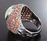 Серебряное кольцо с кристаллическим эфиопским опалом 3,06 карата и цветными сапфирами