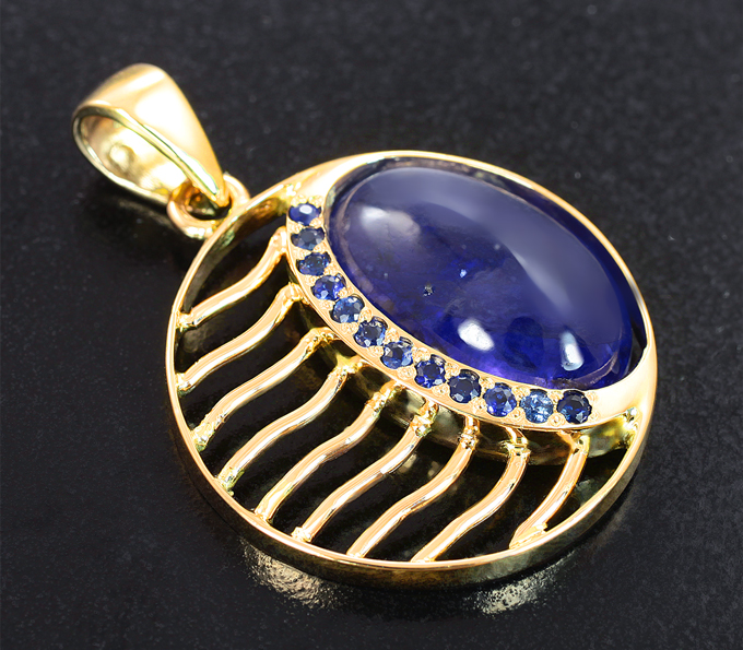 Золотой кулон с крупным танзанитом 10,83 карата и синими сапфирами ...