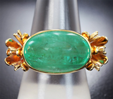 Золотое кольцо с крупным насыщенным уральским изумрудом 15,12 карата и бриллиантами