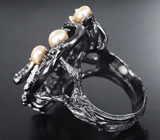 Серебряное кольцо с лунным камнем, жемчугом, цитринами и альмандинами гранатами