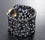 Серебряное кольцо с кристаллическим черным опалом и аметистом Серебро 925