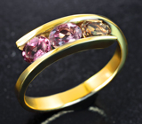 Золотое кольцо с редкими гранатами со сменой цвета 1,28 карата Золото