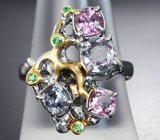 Серебряное кольцо с разноцветными шпинелями 3,73 карата и цаворитами