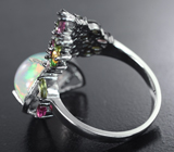 Серебряное кольцо с кристаллическим эфиопским опалом 5,78 карата, разноцветными турмалинами и бриллиантами Серебро 925