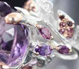 Серебряное кольцо с аметистами 29+ карат и родолитами