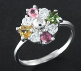 Вращающееся серебряное кольцо из коллекции «Drops» c разноцветными турмалинами Серебро 925