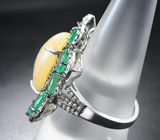 Серебряное кольцо с кристаллическим эфиопским опалом 5,44 карата, изумрудами и бриллиантами Серебро 925
