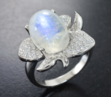 Шикарное серебряное кольцо с лунным камнем  Серебро 925