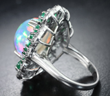 Серебряное кольцо с кристаллическим эфиопским опалом 9,23 карата, изумрудами и бриллиантами Серебро 925