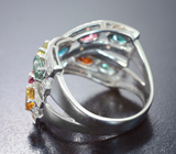 Яркое серебряное кольцо с разноцветными турмалинами и желтыми сапфирами Серебро 925