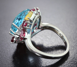 Серебряное кольцо с голубым топазом, рубинами и ограненными эфиопскими опалами Серебро 925