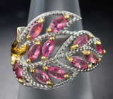Замечательное серебряное кольцо с розовыми турмалинами Серебро 925