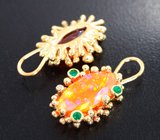 Подвесы для серег с яркими ограненными мексиканскими опалами 3,77 карата, изумрудами и бриллиантами Золото