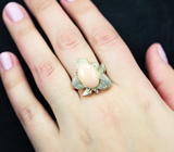 Эффектное крупное серебряное кольцо с перуанским розовым опалом Серебро 925
