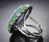 Серебряное кольцо с лавандовым аметистом 16,28 карата, зелеными сапфирами, диопсидами и цаворитами Серебро 925