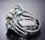Серебряное кольцо с аквамаринами 9,36 карата и синими сапфирами
