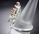 Серебряное кольцо с разноцветными турмалинами и жемчугом Серебро 925