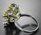 Серебряное кольцо с лимонным цитрином лазерной огранки 13,42 карата и диопсидами Серебро 925