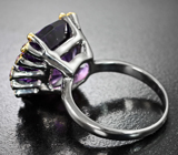 Серебряное кольцо с аметистом лазерной огранки 12,95 карата и родолитами Серебро 925