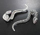 Серебряные серьги «Змейки» с рубинами и марказитами Серебро 925