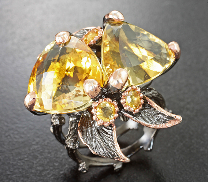 Серебряное кольцо с цитринами 25 карат