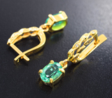 Золотые серьги с яркими «неоновыми» уральскими изумрудами 1,55 карата и бриллиантами Золото