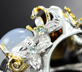 Серебряное кольцо с цитрином 16,08 карата, халцедоном 6,28 карата и голубыми топазами Серебро 925
