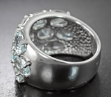 Широкое серебряное кольцо с аквамаринами Серебро 925