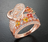 Оригинальное серебряное кольцо с разноцветными сапфирами Серебро 925