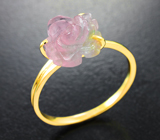 Золотое кольцо с нежно-арбузным резным турмалином 3,49 карата Золото