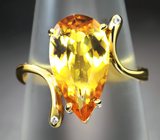 Золотое кольцо с чистейшим медовым гелиодором 2,74 карата и бриллиантами Золото