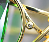 Золотое кольцо с крупным сочно-зеленым турмалином 15,22 карата и бриллиантами Золото