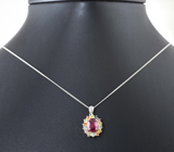 Яркий серебряный кулон с насыщенным рубином и разноцветными сапфирами + цепочка Серебро 925