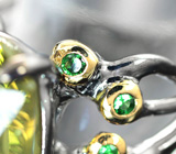 Серебряное кольцо с лимонным цитрином лазерной огранки 6,89 карата и цаворитами Серебро 925