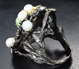 Серебряное кольцо с кристаллическим эфиопским опалом, жемчугом и цитринами