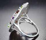 Праздничное серебряное кольцо с перидотами, альмандинами гранатами и цитринами Серебро 925
