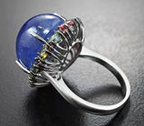 Серебряное кольцо с танзанитом 20,02 карата, разноцветными турмалинами и желтыми сапфирами бриллиантовой огранки
