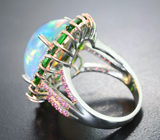 Серебряное кольцо с кристаллическим эфиопским опалом 10,37 карата, диопсидами и розовыми сапфирами бриллиантовой огранки Серебро 925