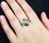 Чудесное серебряное кольцо с насыщенно-синими топазами и «неоновыми» апатитами  Серебро 925