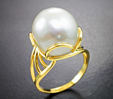Золотое кольцо с крупной кремовой морской жемчужиной барокко 18,5 карата Золото