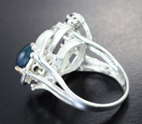 Серебряное кольцо с кристаллическим черным опалом 1,9 карата и аметистами