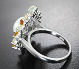 Превосходное серебряное кольцо с жемчужиной, кристаллическими эфиопскими опалами и цитринами Серебро 925