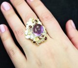 Серебряное кольцо со сливовым аметистом и родолитами