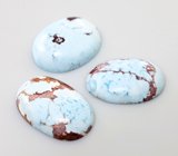 Набор из 3 кабошонов голубой казахстанской бирюзы Майкаин 10,84 карата 