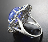 Серебряное кольцо с танзанитом 20,21 карата, кианитами и желтыми сапфирами бриллиантовой огранки
