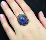Серебряное кольцо с танзанитом 22,2 карата, кианитами и синими сапфирами бриллиантовой огранки Серебро 925