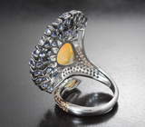 Серебряное кольцо с кристаллическими эфиопскими опалами 5,78 карата, кианитами, оранжевыми и желтыми сапфирами бриллиантовой огранки Серебро 925