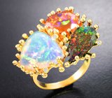 Карнавал красок! Золотое кольцо с разноцветными эфиопскими опалами 7,47 карата и бриллиантами